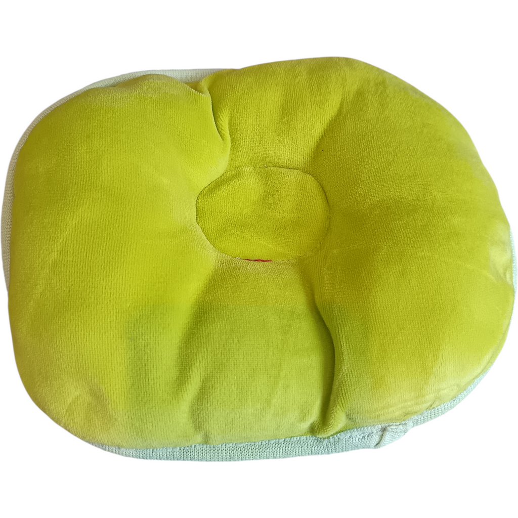 Repose-tête bébé lapin brodé vert rouge 23×19 cm doux