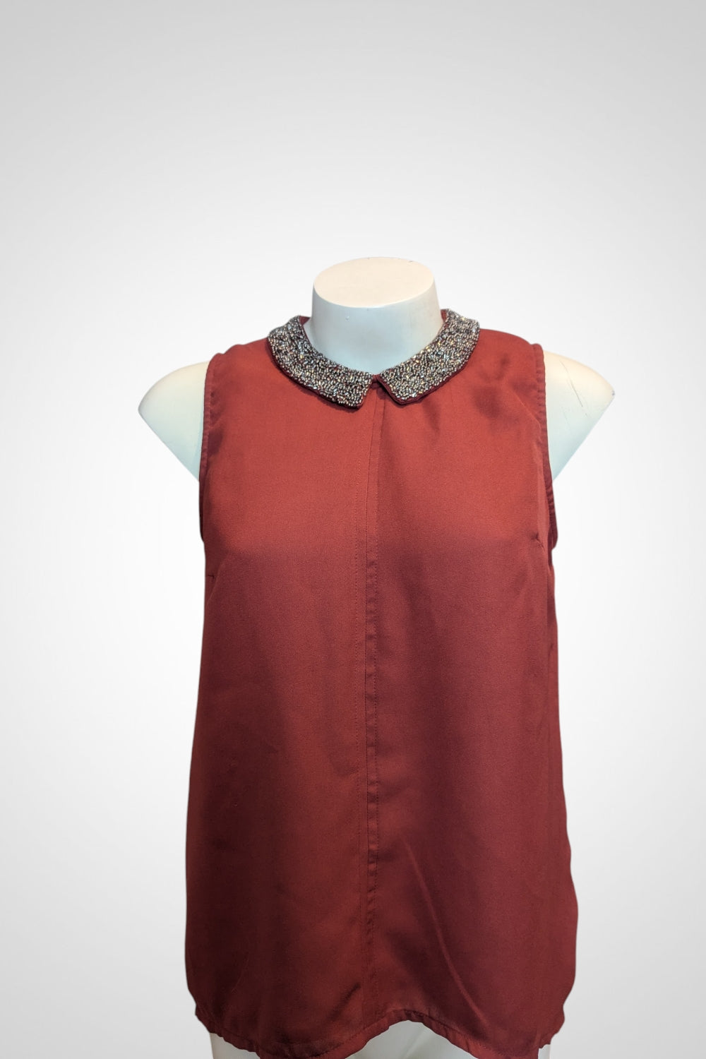 Débardeur Pimkie terracotta col Claudine perles argentées M