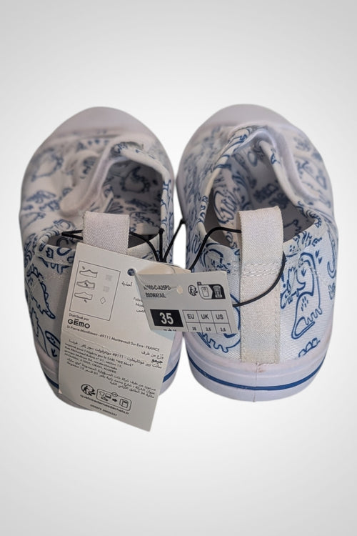 Baskets Gémo blanches motifs dinos à colorier pointure 35 neuves avec étiquette