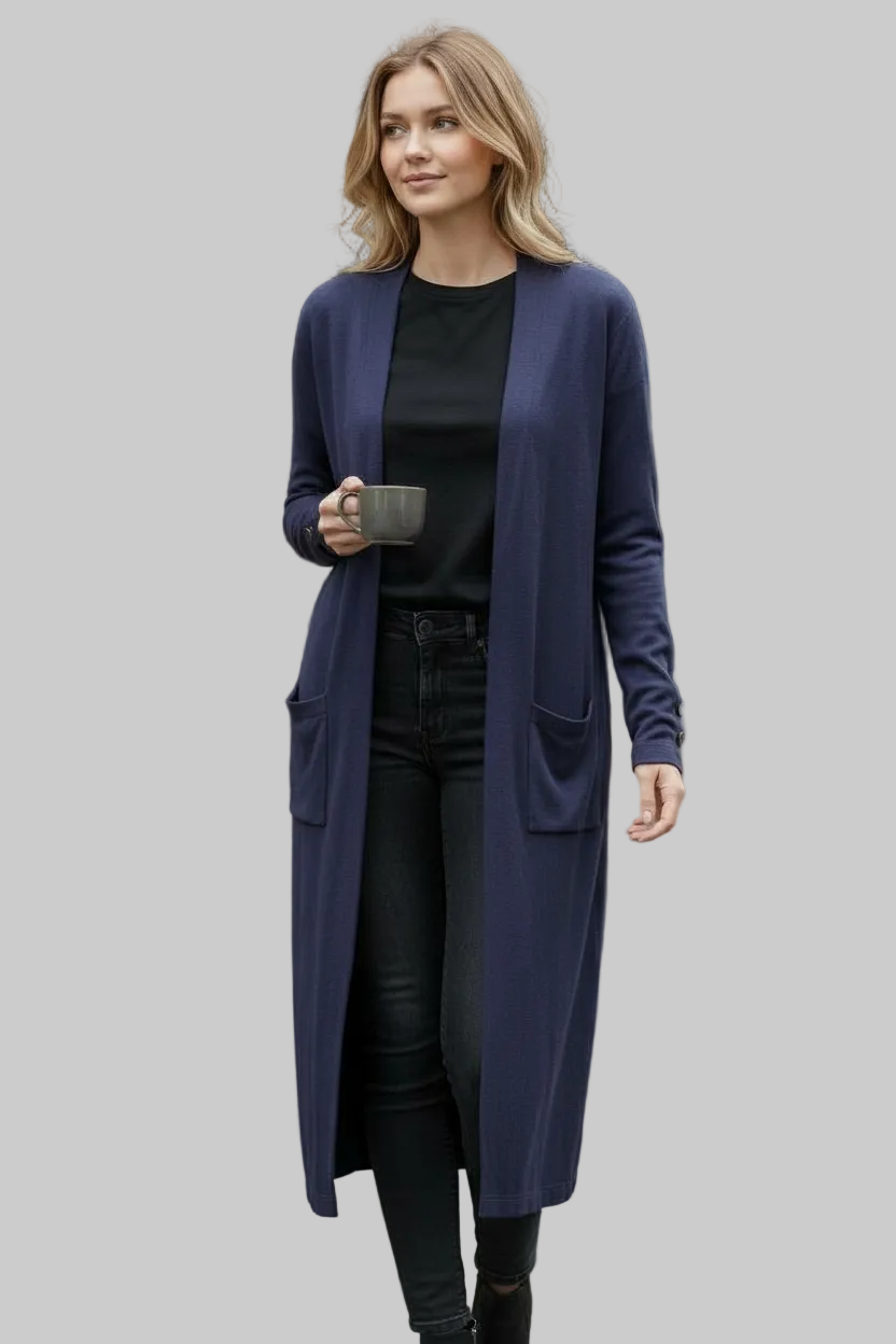 Gilet femme long Camaïeu ouvert avec poches et détails dorés