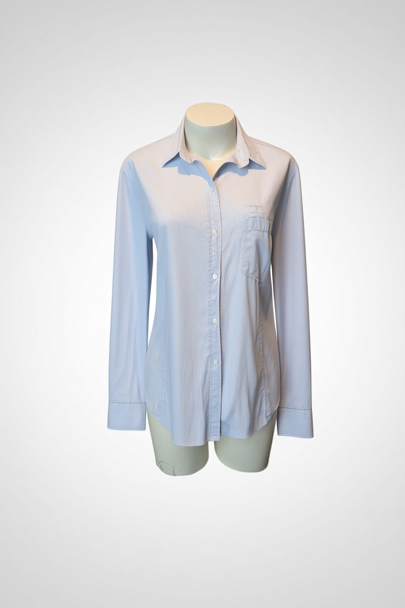 Chemise Zara Woman bleu ciel rayures verticales 100% coton M