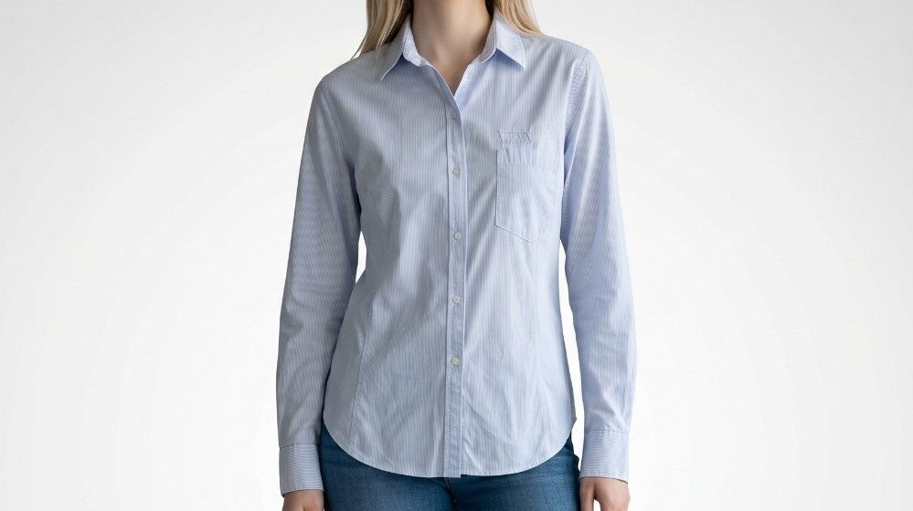 Chemise Zara Woman bleu ciel rayures verticales 100% coton M
