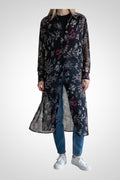 Chemise longue Cache Cache noire transparente motif floral fendue