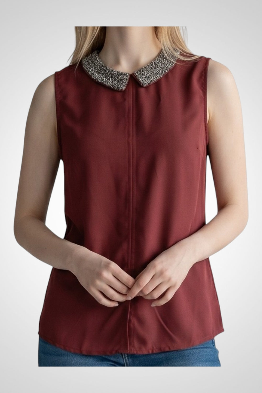 Débardeur Pimkie terracotta col Claudine perles argentées M
