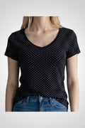 T-shirt C&A noir à pois blancs col V S