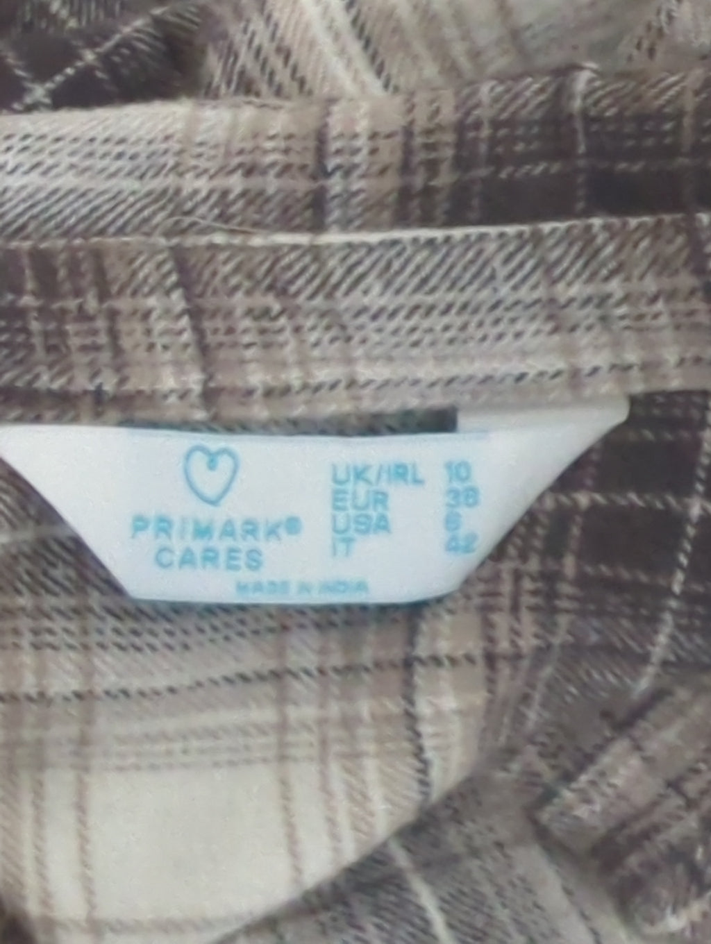 Chemise de nuit Primark Taille 38 à carreaux marron et blanc