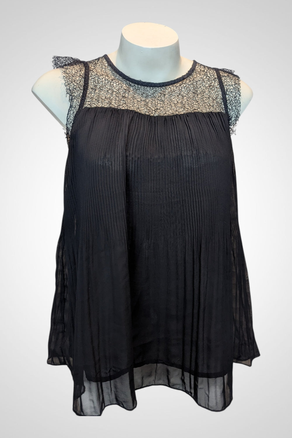 Blouse débardeur Camaïeu beige dentelle épaules plissée