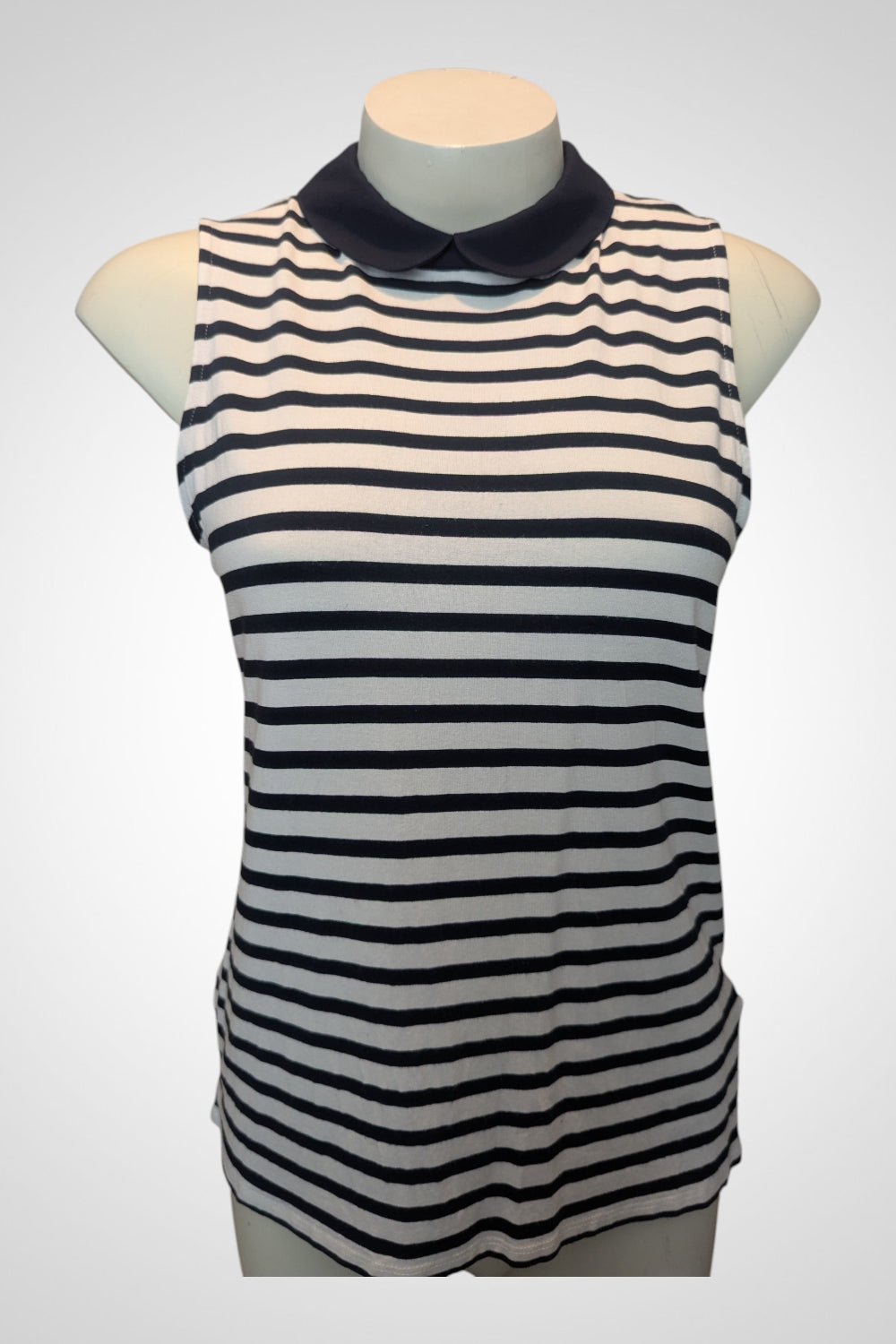 Débardeur Kiabi blanc rayé bleu marine col Claudine L