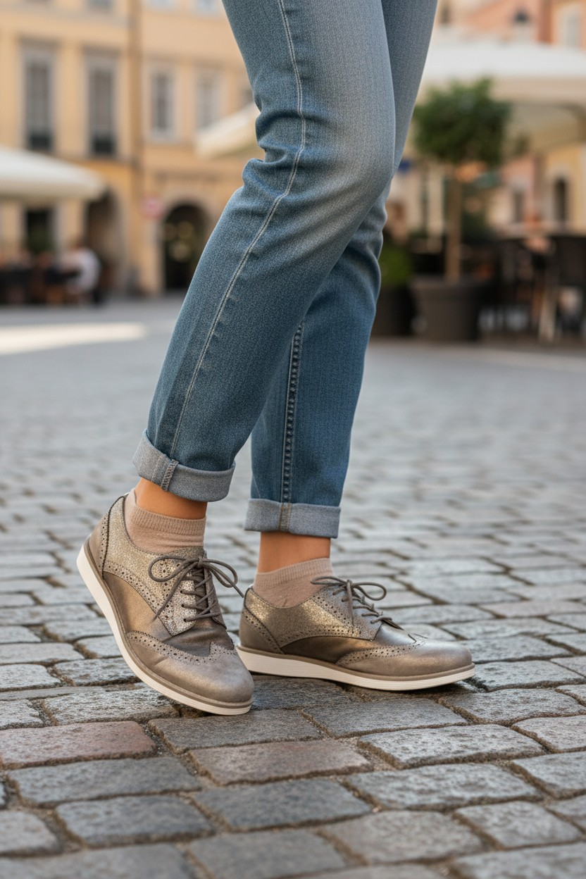 Derbies femme Gémo marron détails dorés lacets semelle épaisse taille 42