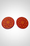 Lot de 2 sous-verres rouges céramique 9 cm motifs orange antidérapants
