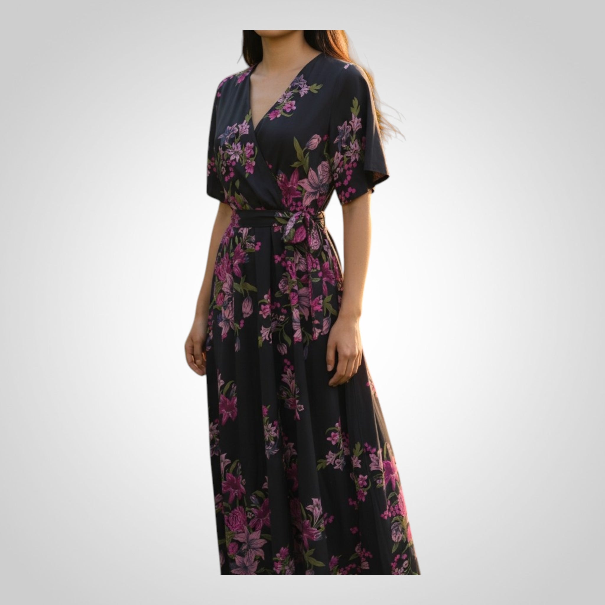 Robe Shein Taille L Noire et Rose Fleurie