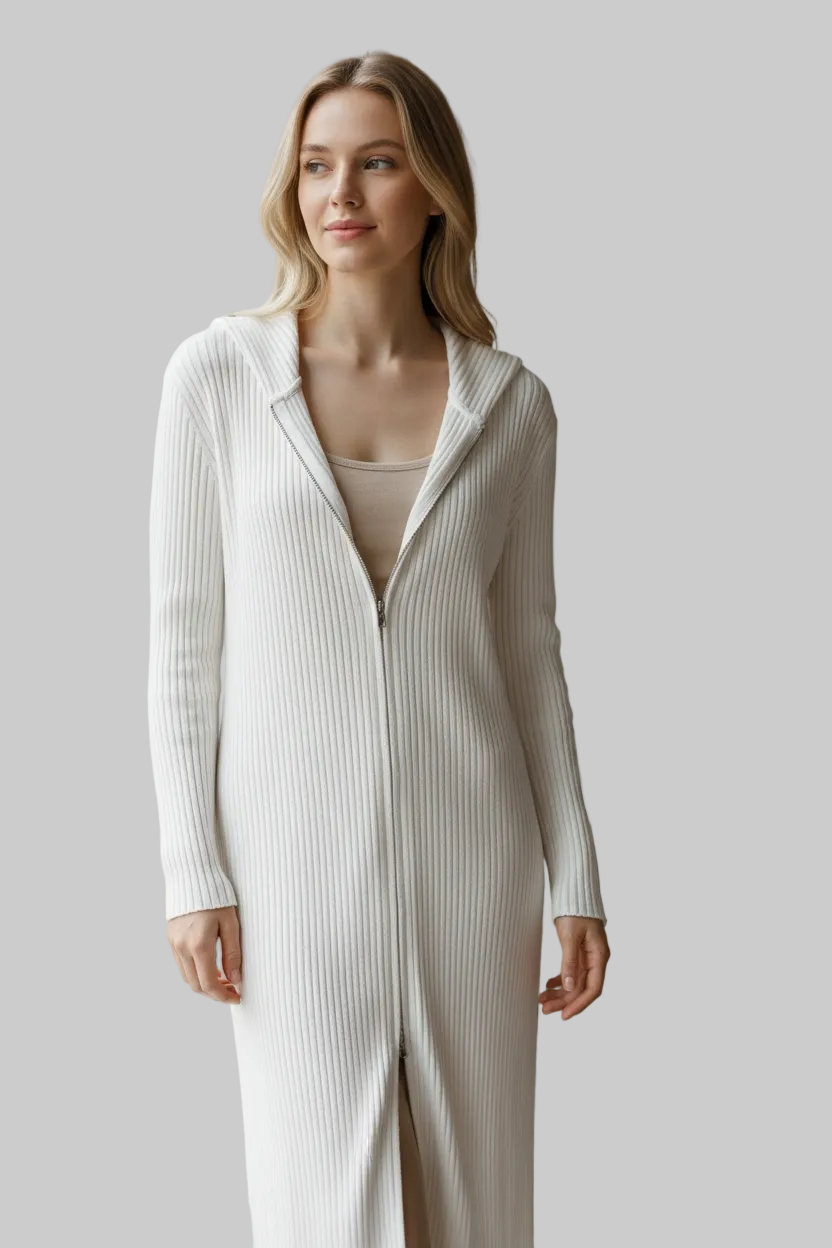 Gilet femme long New Design épais avec capuche et fermeture