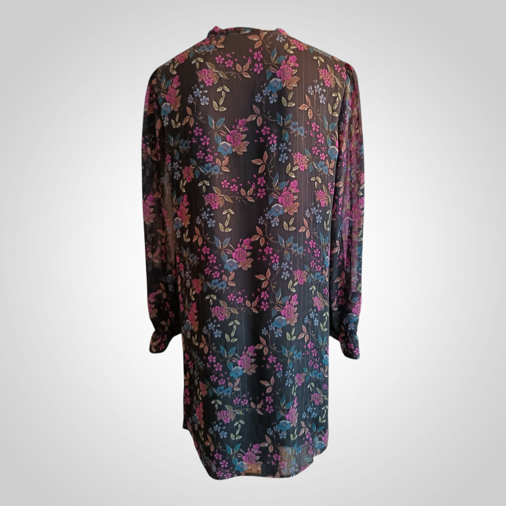 Robe Taille L Noire Fleuie Manches Transparentes