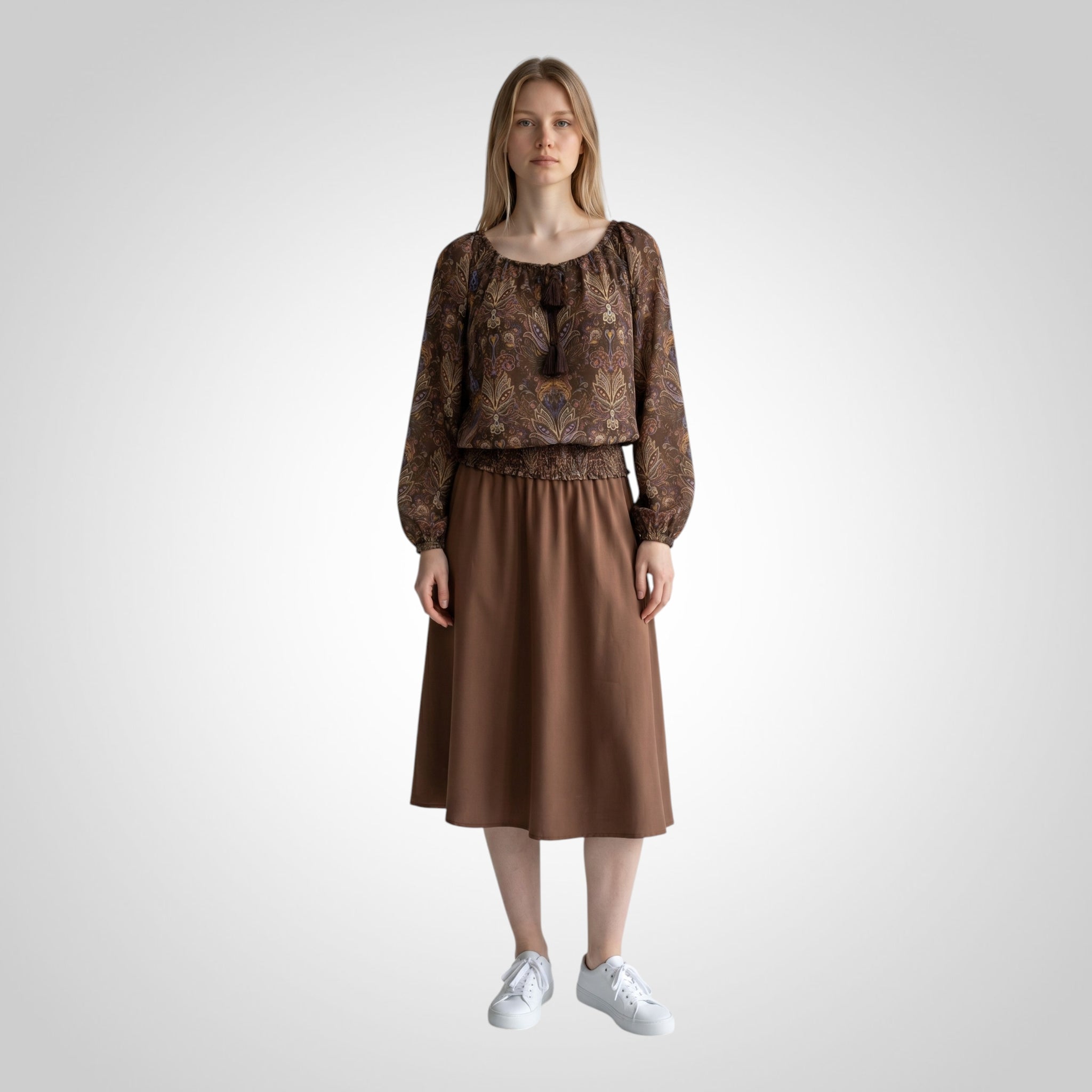 Blouse femme Mosquitos marron à motifs style bohème taille 40