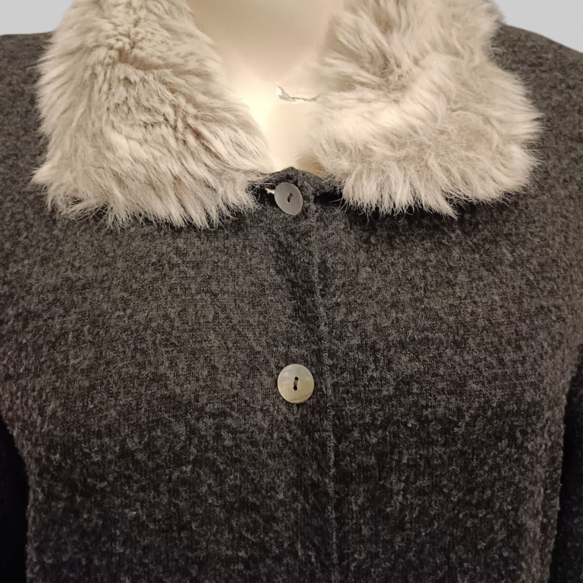 Gilet Mi-Long Roky Styl Taille 4 Gris Col Fourrure Chic