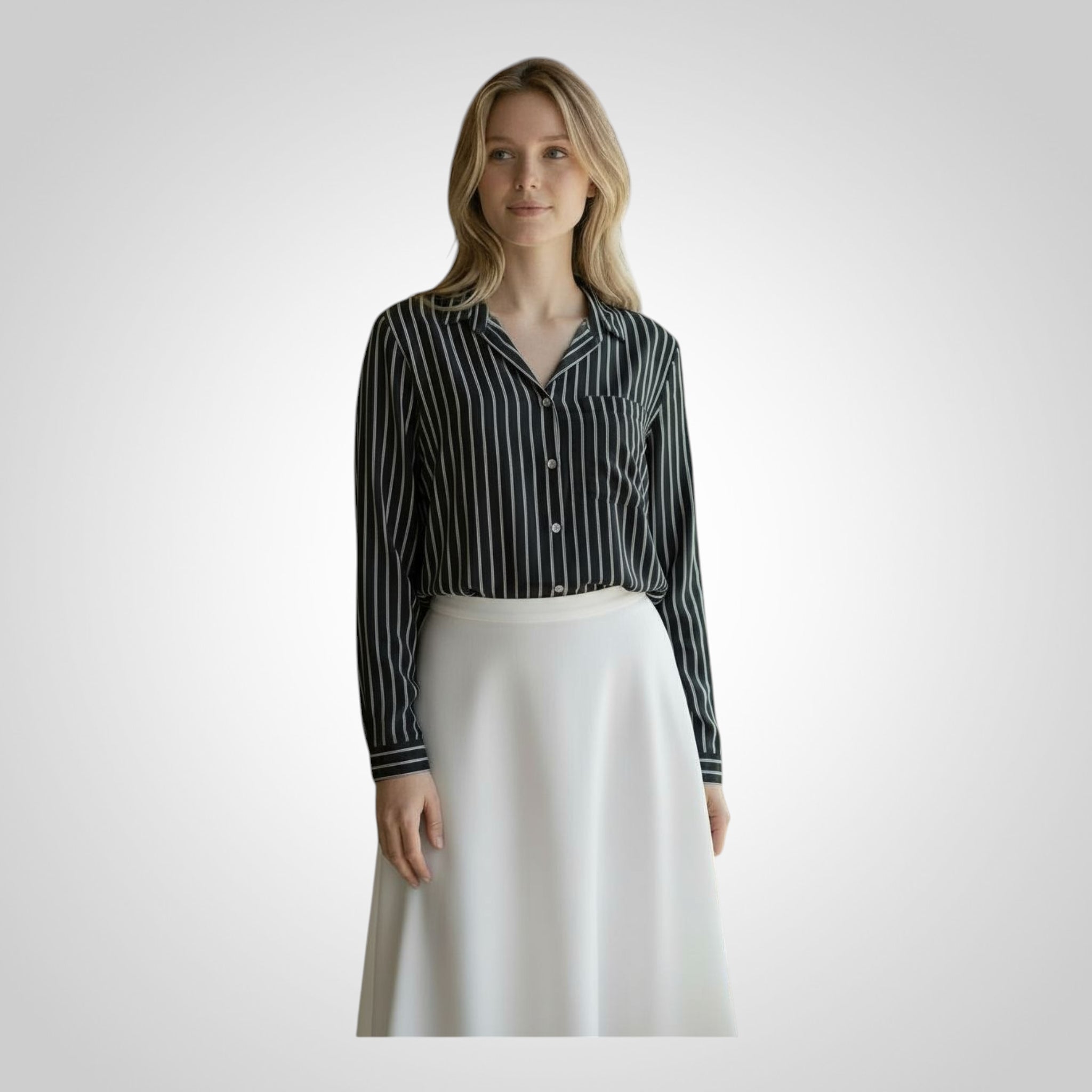Chemise femme Kiabi bleu marine rayée blanche coupe fluide taille L