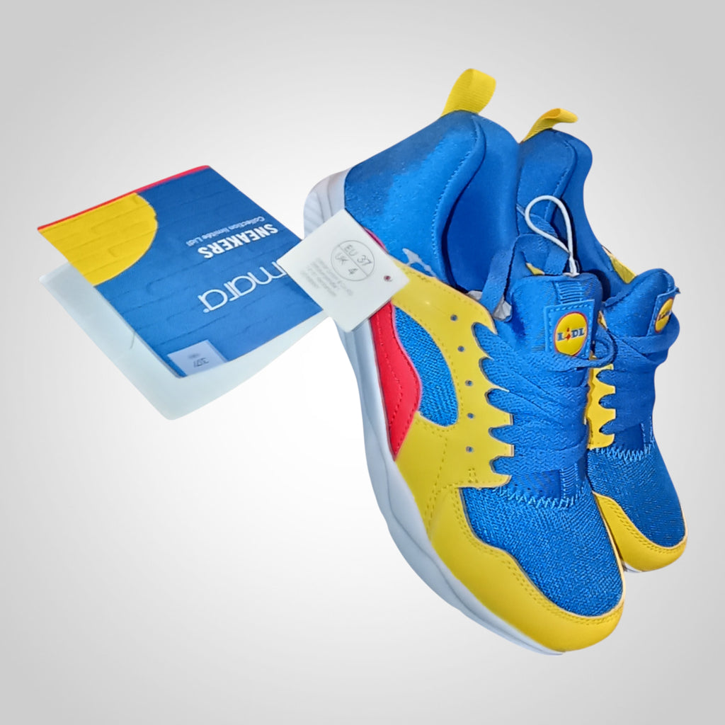 Sneakers Lidl Esmara Pointure 37 bleu jaune rouge lacets collection limitée