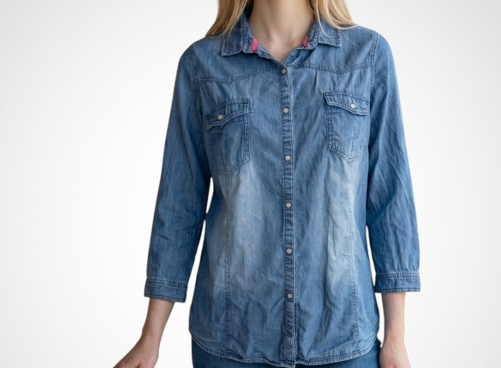 Chemise jean Ikebana bleu denim légère 100% coton taille 48