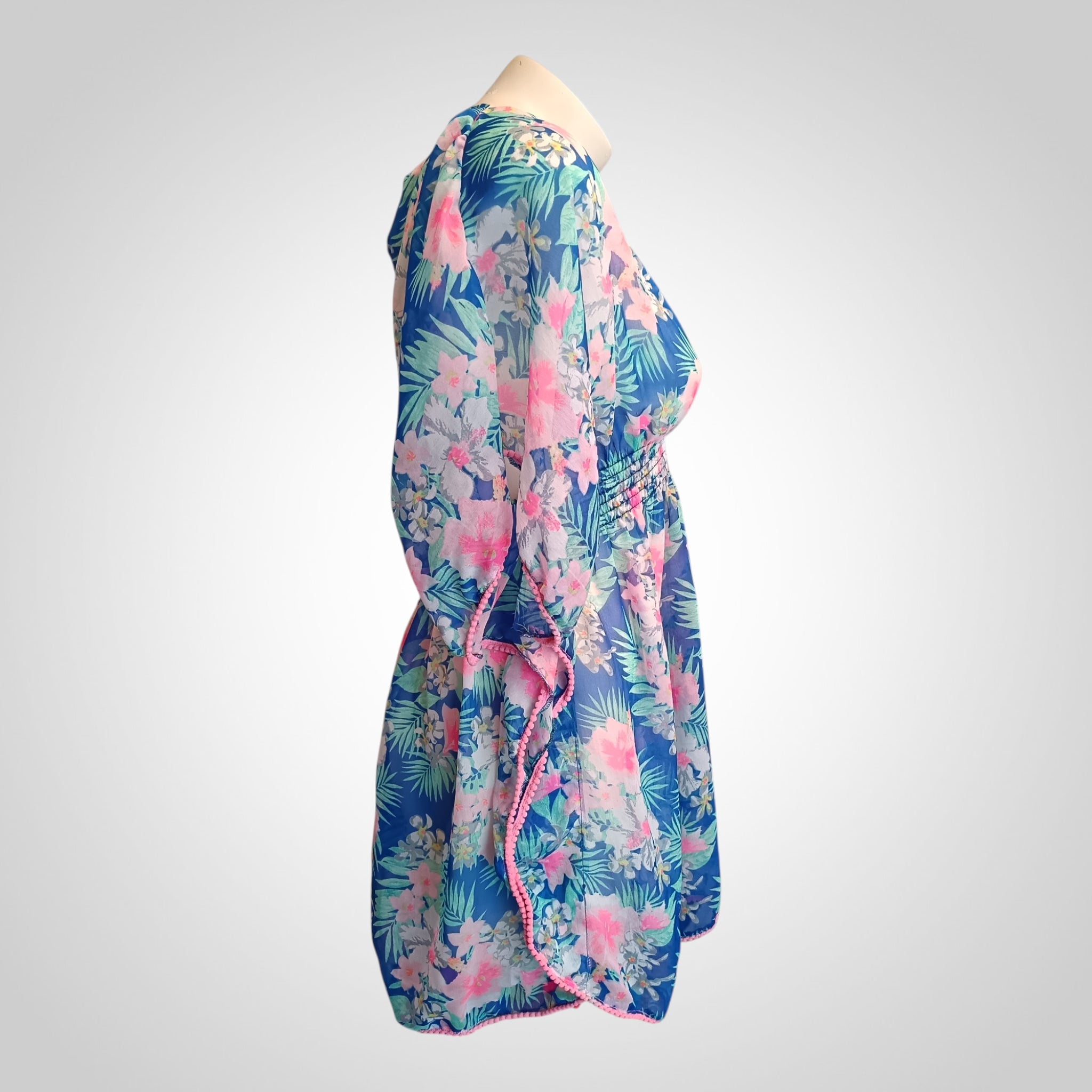 Robe de plage Jennyfer Taille M Bleu/Rose Imprimée Dos Nu