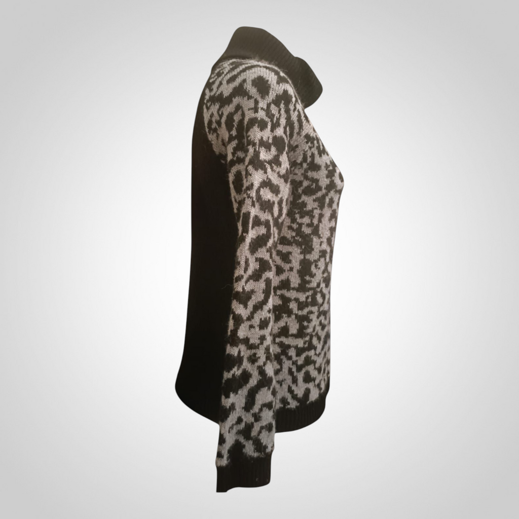 Pull Camaïeu Taille L Col Roulé Léopard Noir Argenté