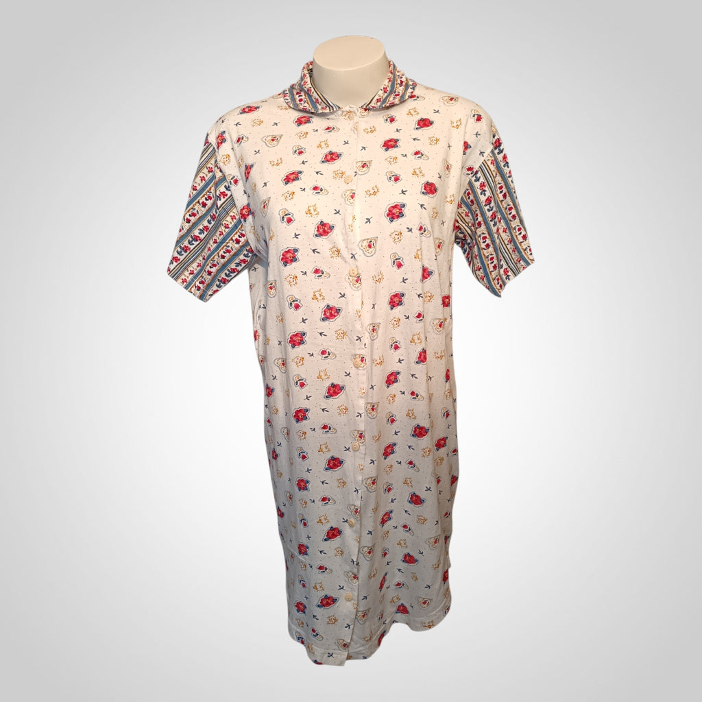 Chemise de Nuit Taille Non Indiquée Courte Blanche Florale Vintage