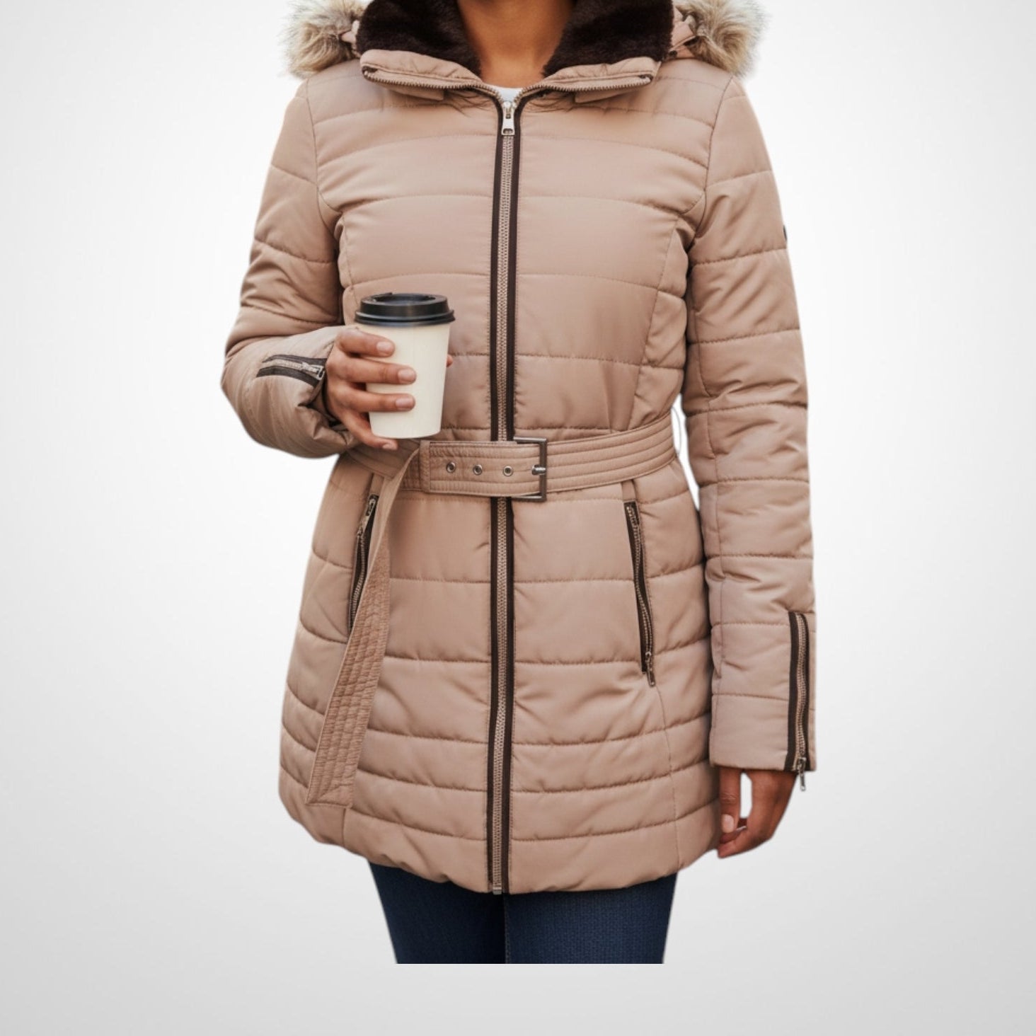 Manteau Camaïeu Taille 42 Marron Clair Chic / Chaude
