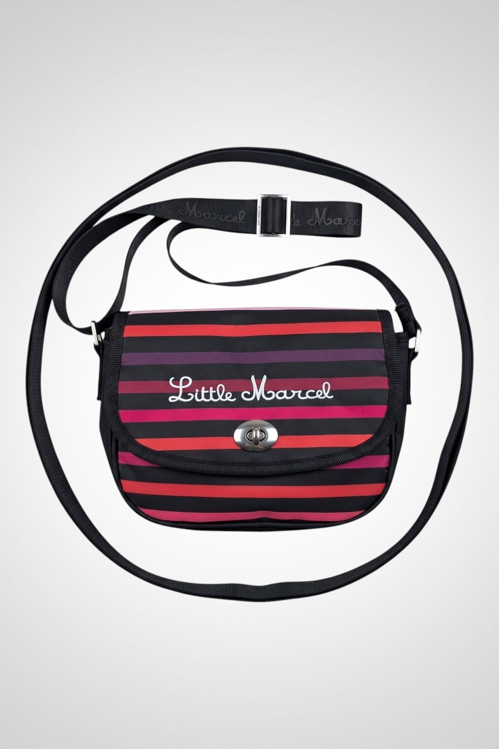 Petit sac bandoulière Little Marcel noir rayures multicolores
