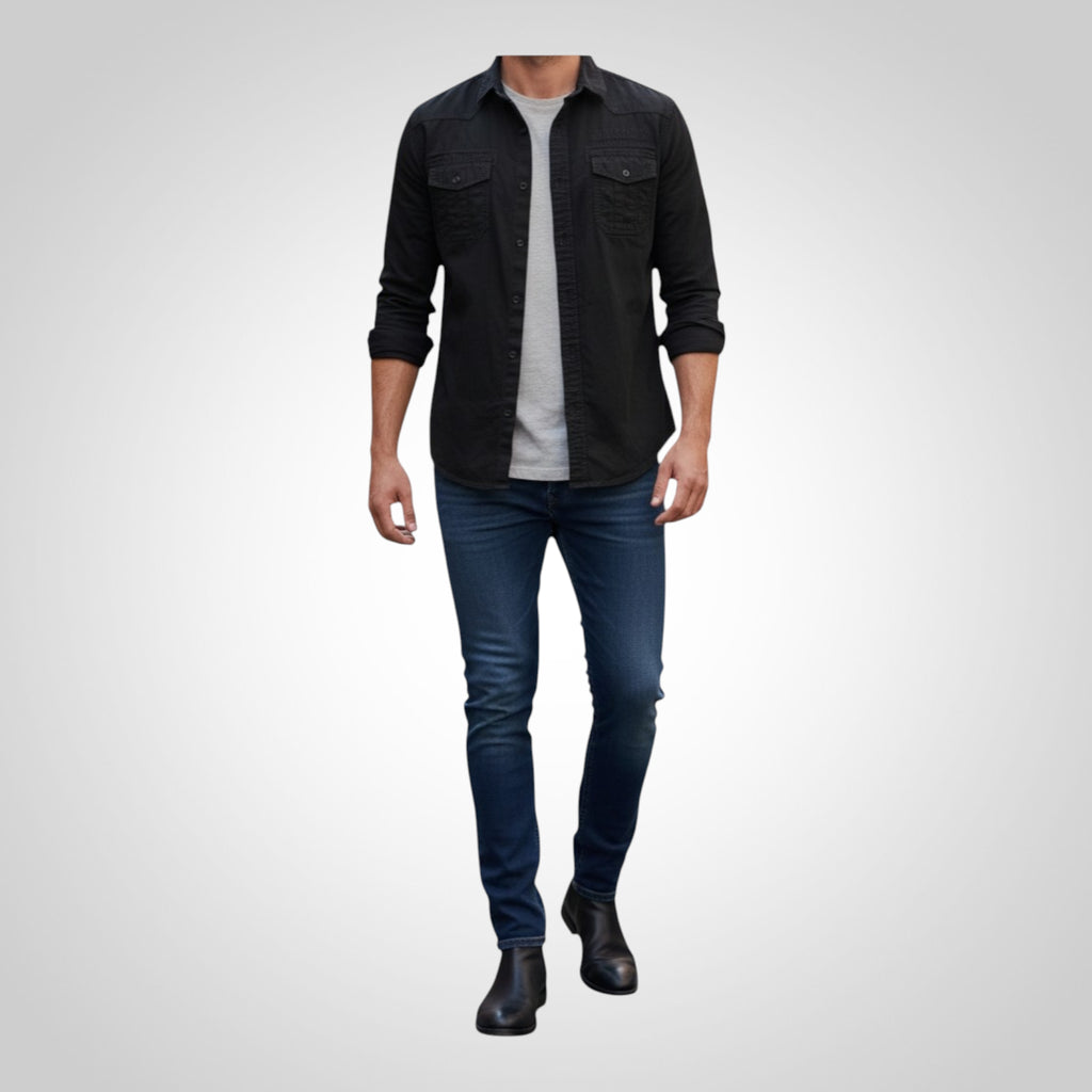Chemise Kaporal Homme Taille L/XL Noire 100% Coton Manches Longues
