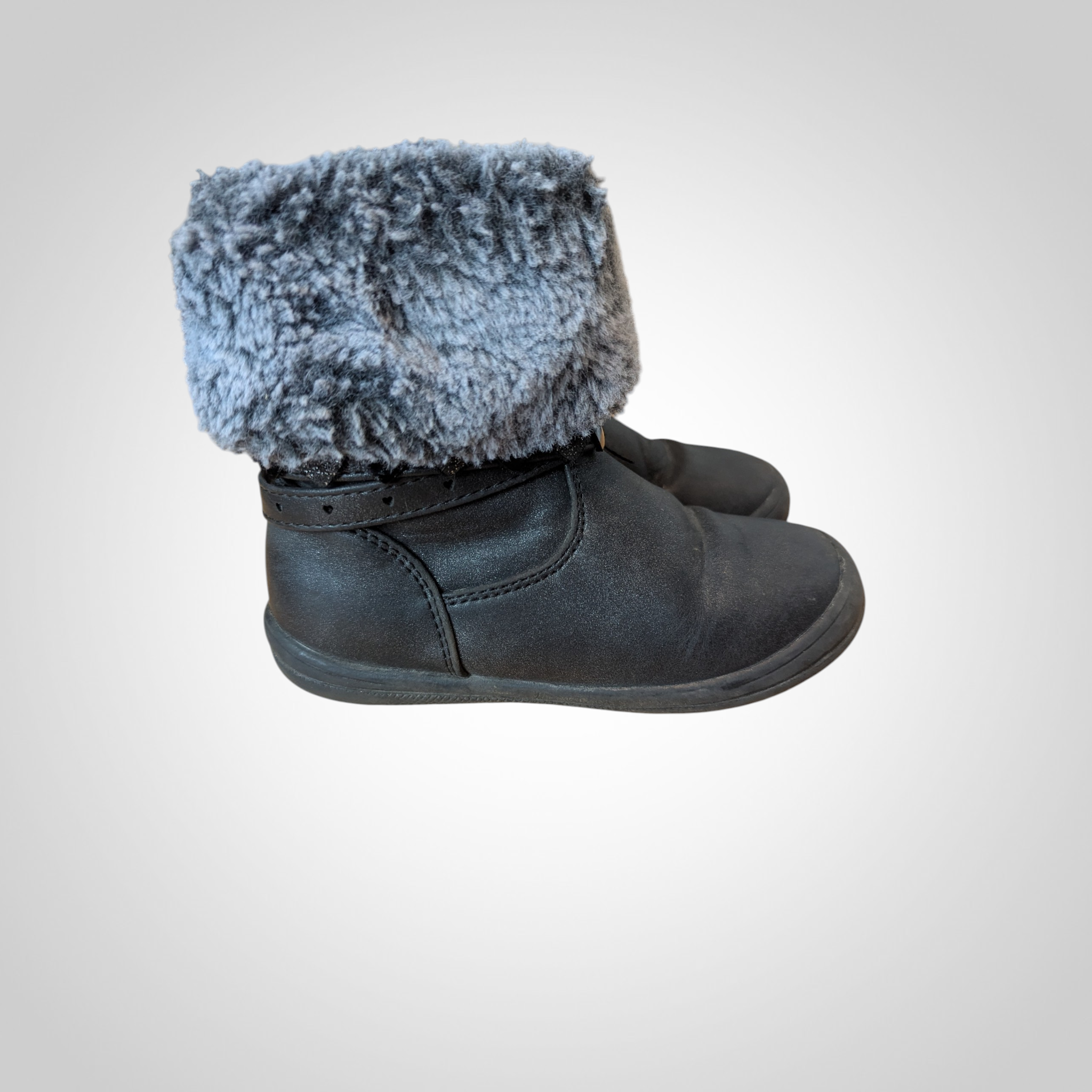 Bottines Nini & Girls fourrure chevilles détails cœur noir brillant pointure 26