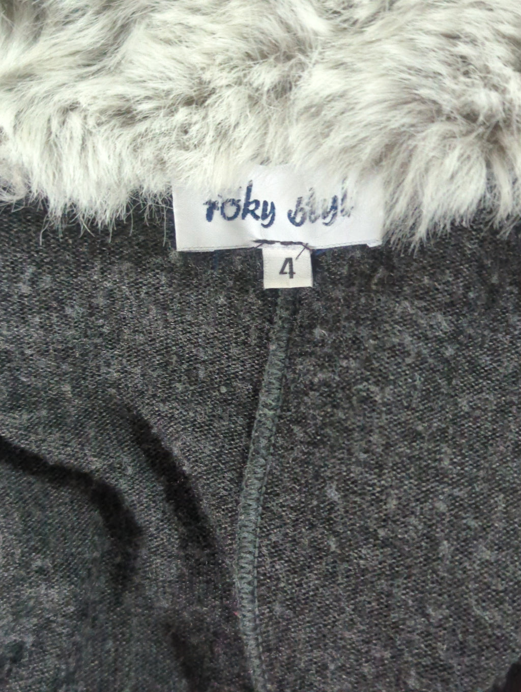 Gilet Mi-Long Roky Styl Taille 4 Gris Col Fourrure Chic