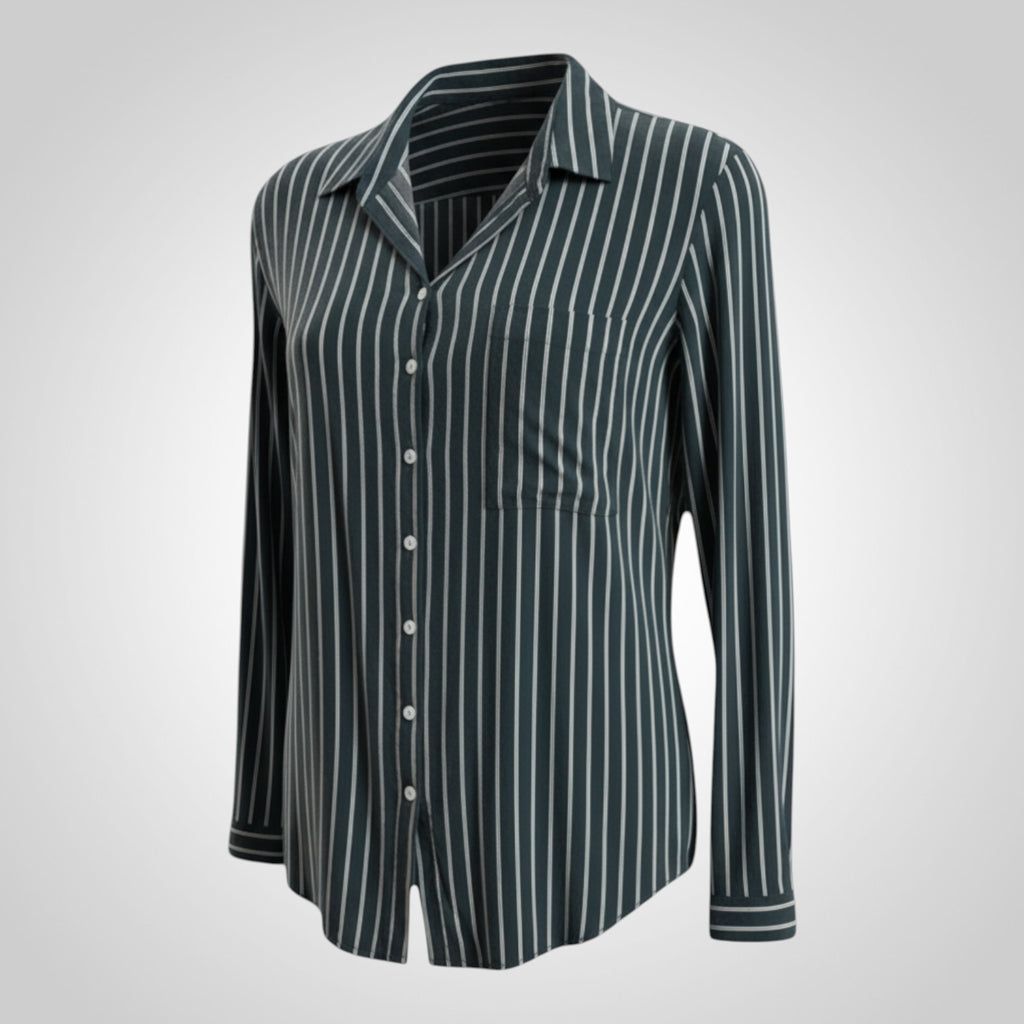 Chemise femme Kiabi bleu marine rayée blanche coupe fluide taille L