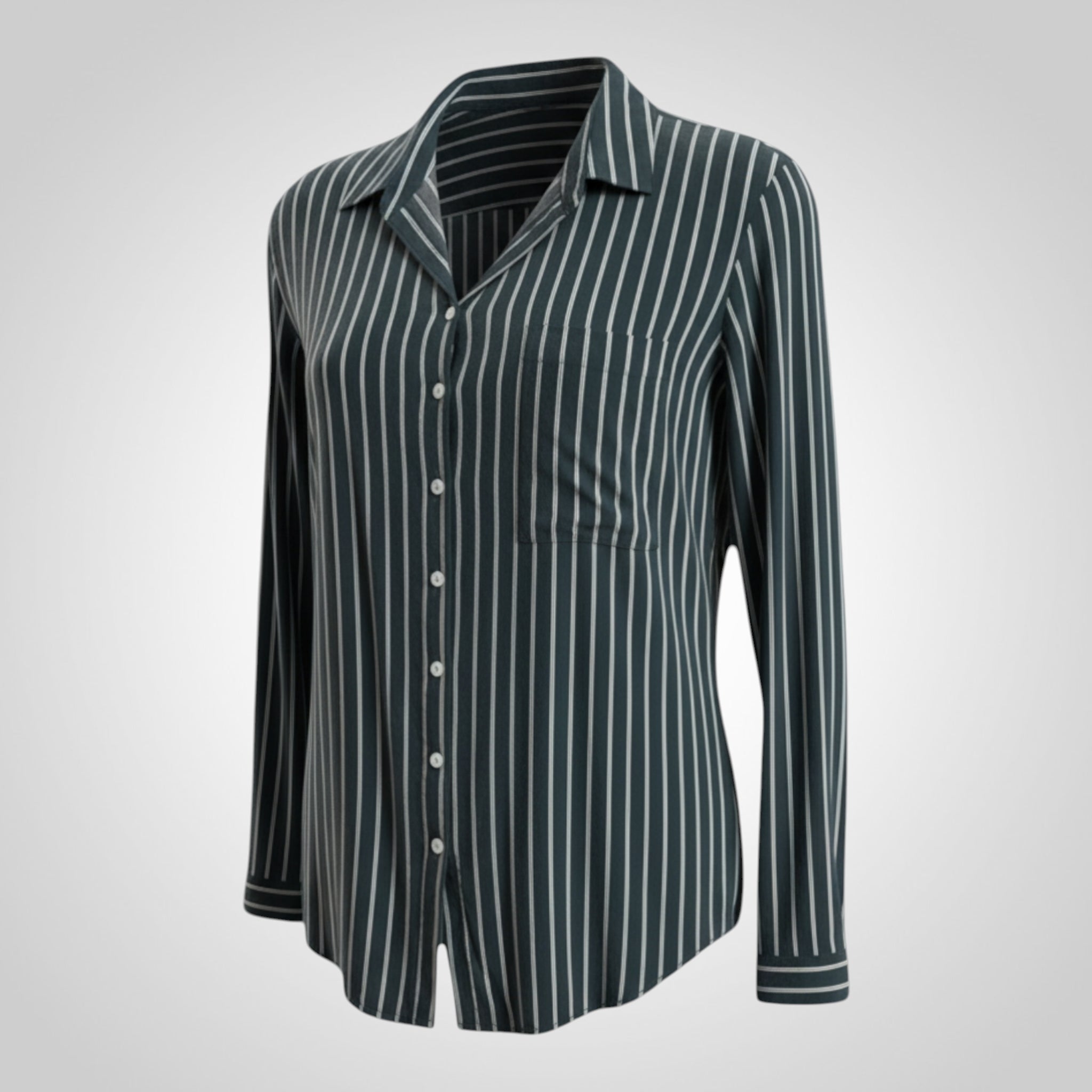 Chemise femme Kiabi bleu marine rayée blanche coupe fluide taille L