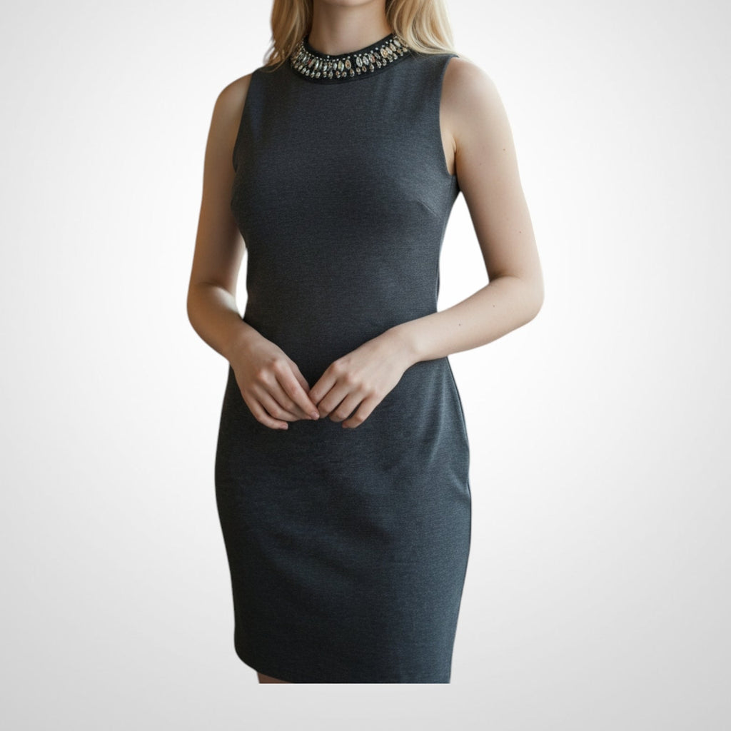 Robe Jennyfer Taille L Grise Fermeture Dos Pierres Chic