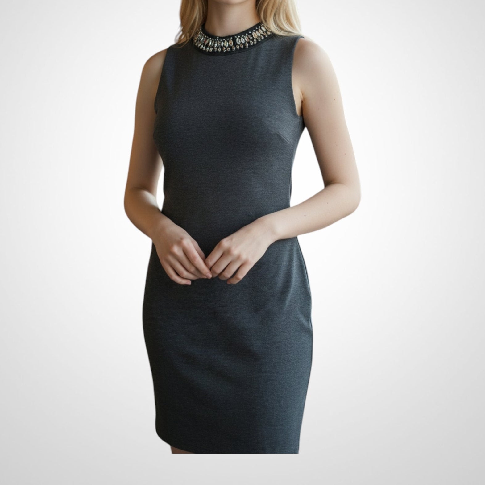 Robe Jennyfer Taille L Grise Fermeture Dos Pierres Chic