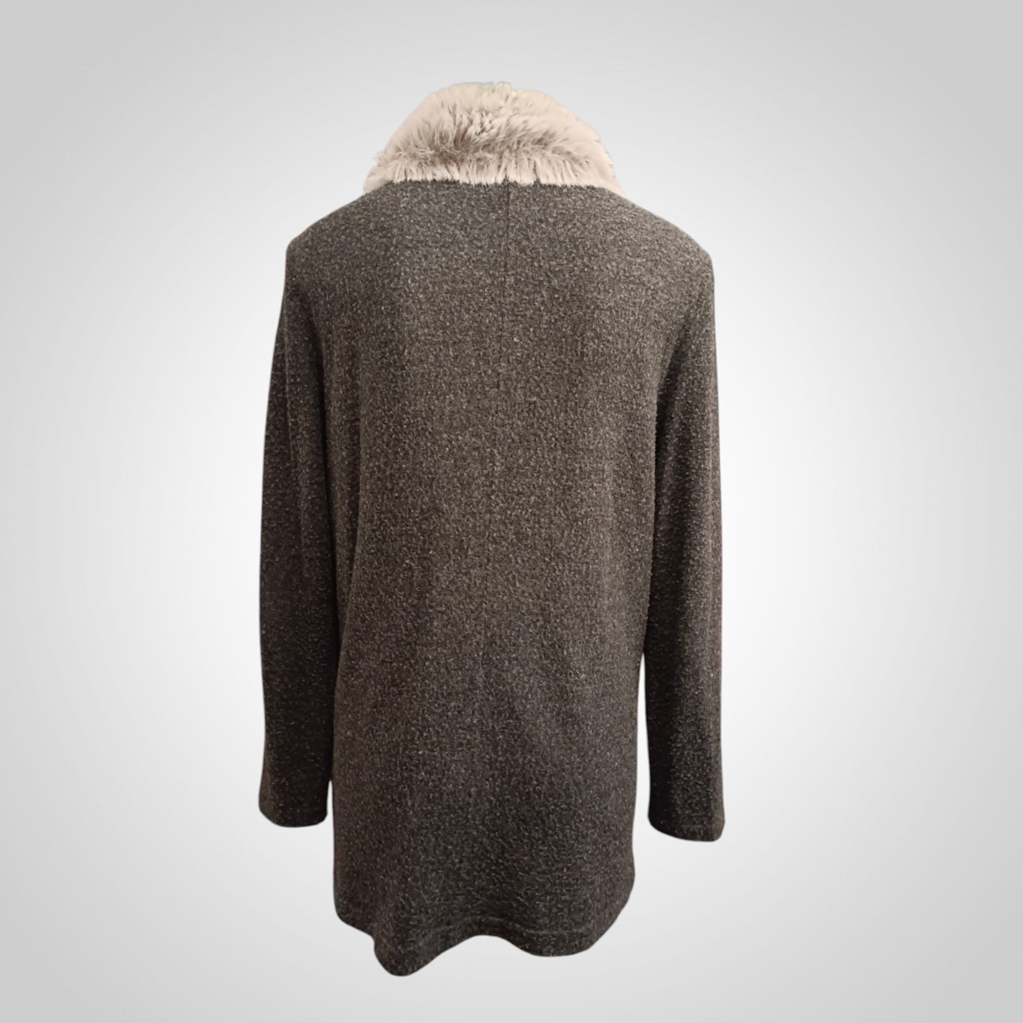 Gilet Mi-Long Roky Styl Taille 4 Gris Col Fourrure Chic