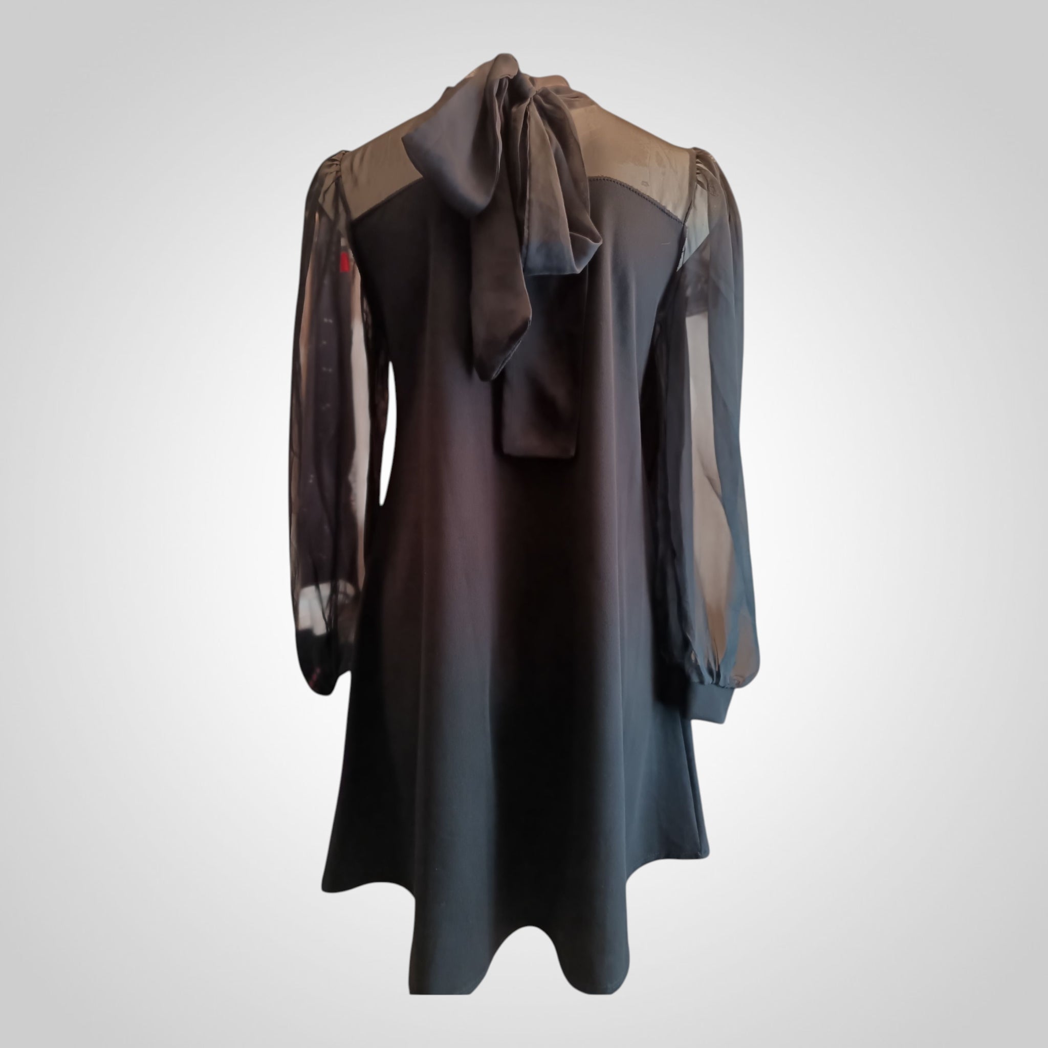 Robe Taille Unique Noire Manches Transparentes Noeud Dos Chic