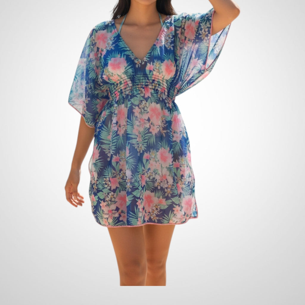 Robe de plage Jennyfer Taille M Bleu/Rose Imprimée Dos Nu