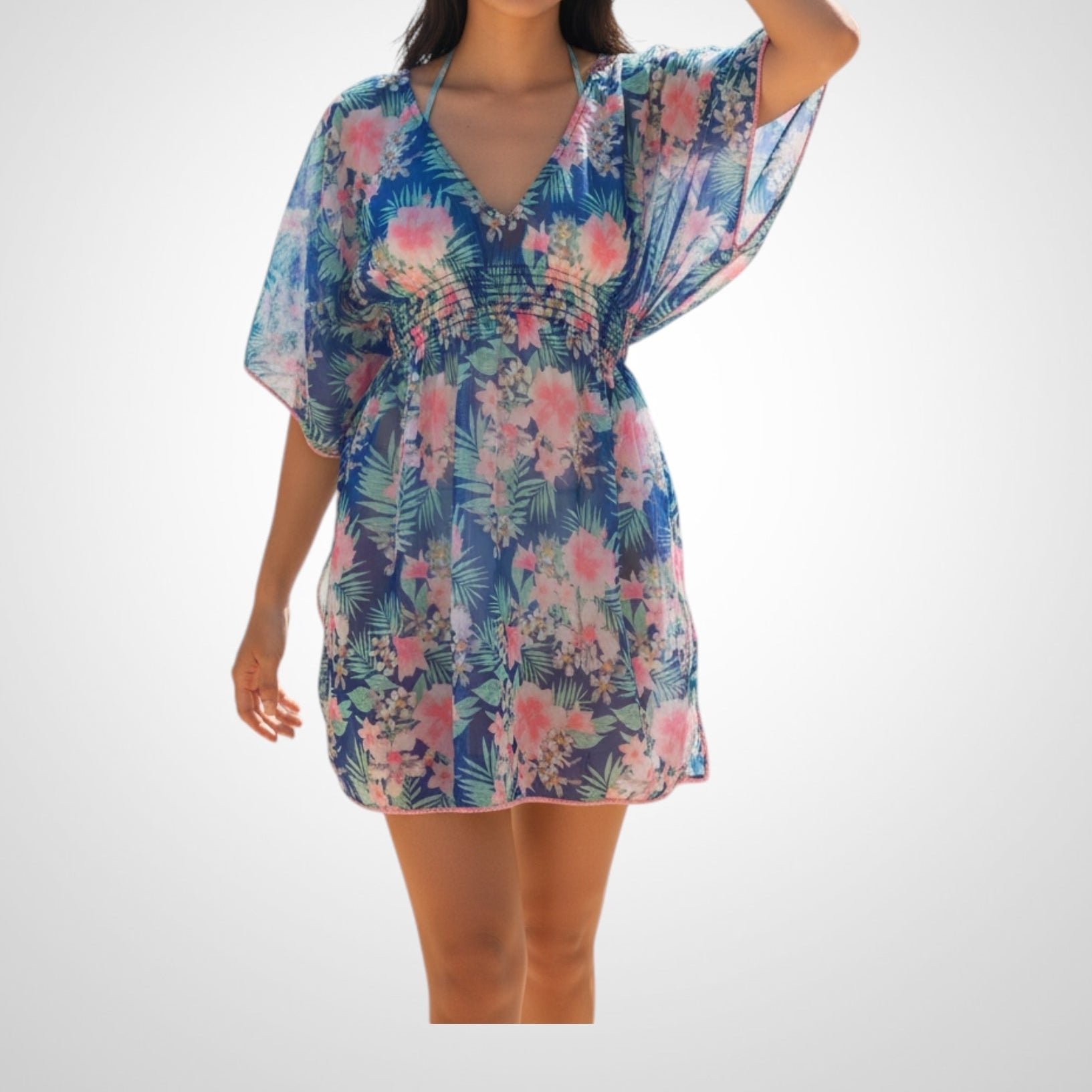 Robe de plage Jennyfer Taille M Bleu/Rose Imprimée Dos Nu