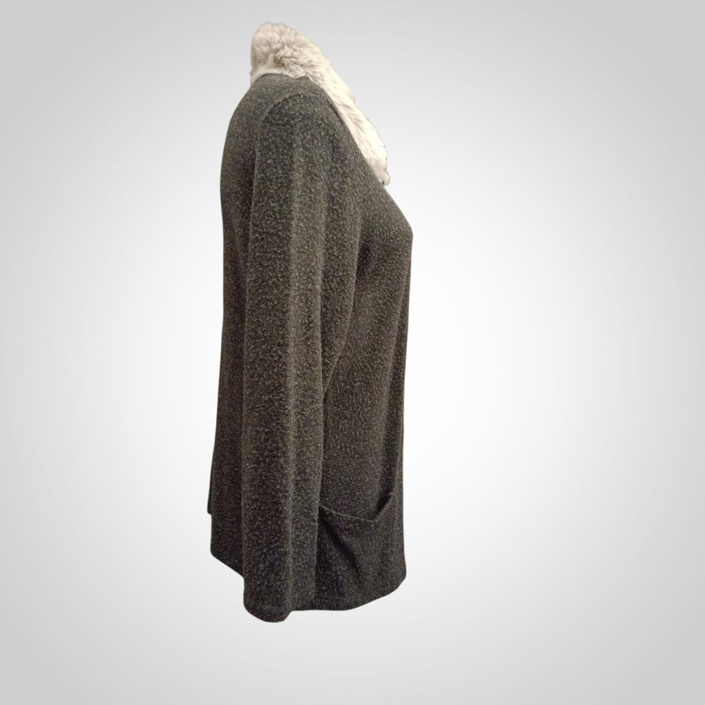 Gilet Mi-Long Roky Styl Taille 4 Gris Col Fourrure Chic