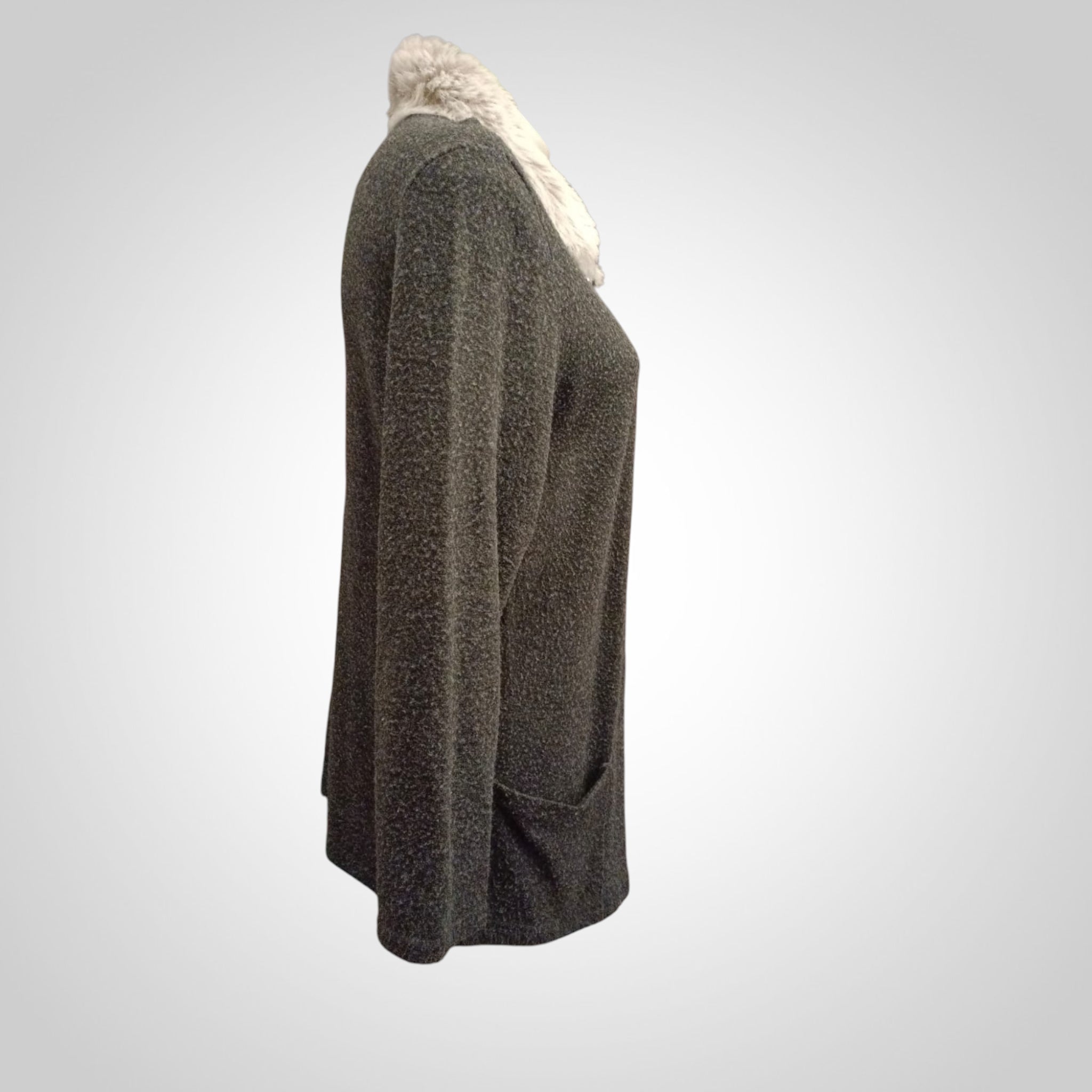 Gilet Mi-Long Roky Styl Taille 4 Gris Col Fourrure Chic