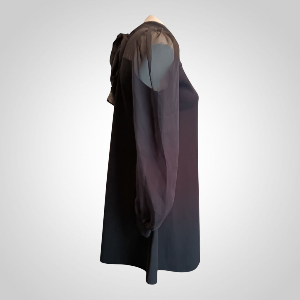 Robe Taille Unique Noire Manches Transparentes Noeud Dos Chic
