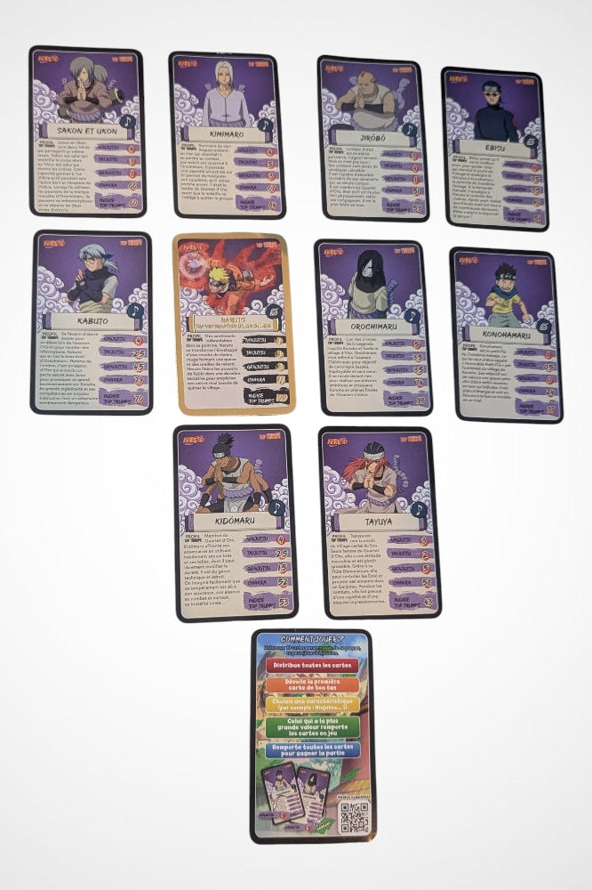 Jeu de cartes Naruto 10 cartes + carte explicative très bon état