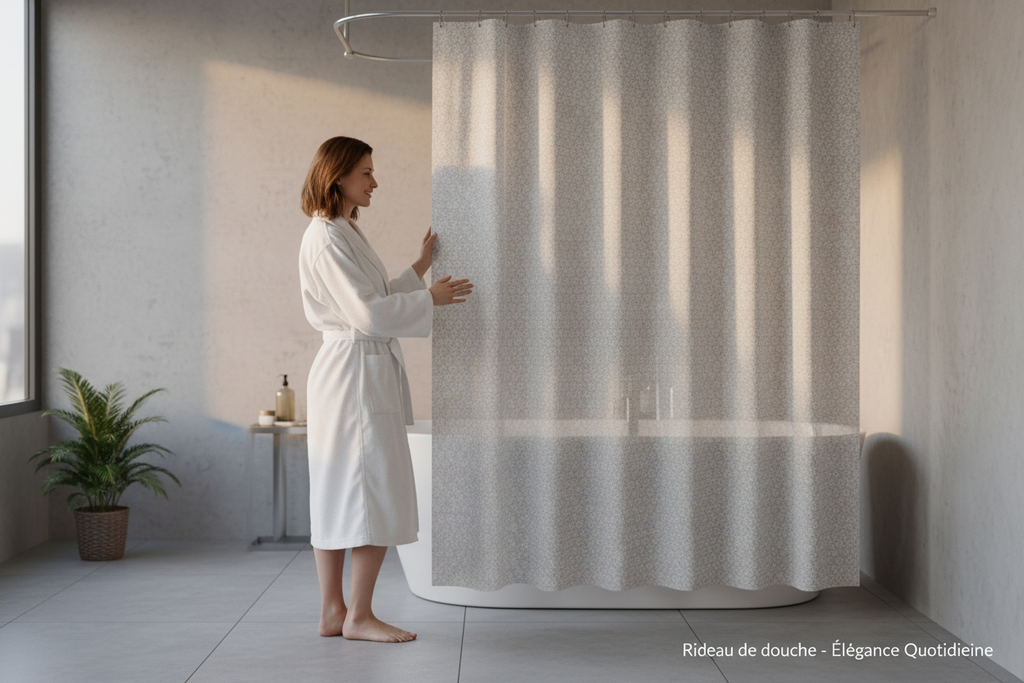 Rideau de douche gris 180 x 200 cm fleurs blanches très bon état