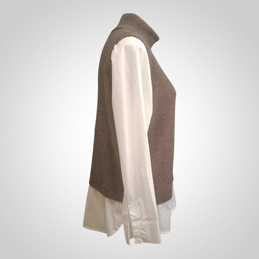 Pull 2-en-1 Tex Taille L Gris Effet Chemise Intégrée