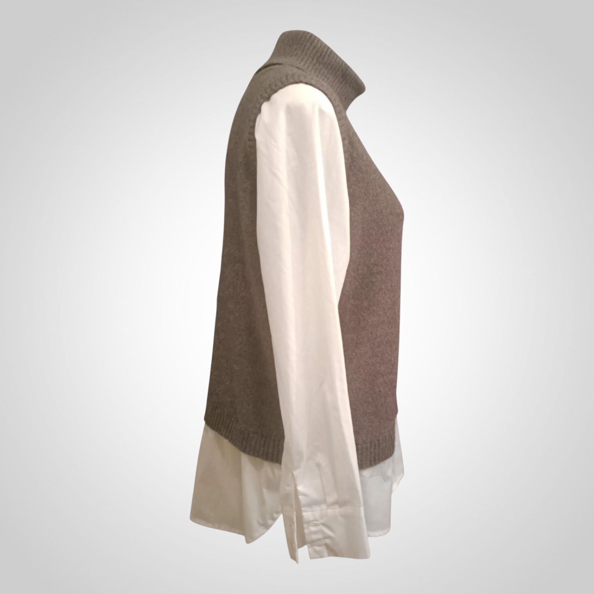 Pull 2-en-1 Tex Taille L Gris Effet Chemise Intégrée
