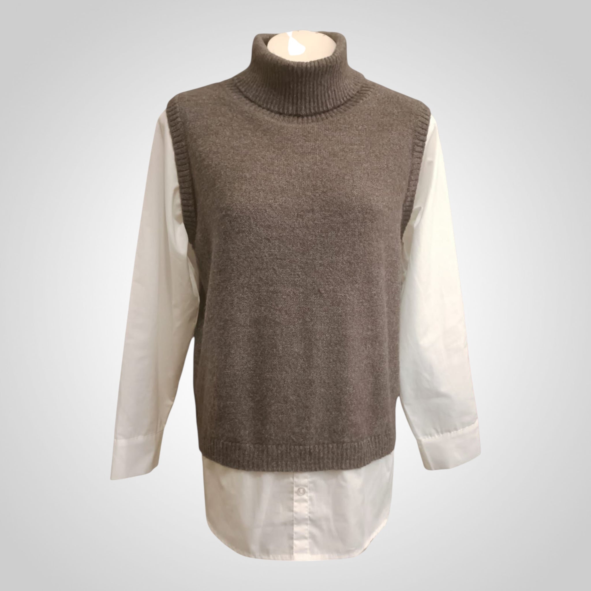 Pull 2-en-1 Tex Taille L Gris Effet Chemise Intégrée