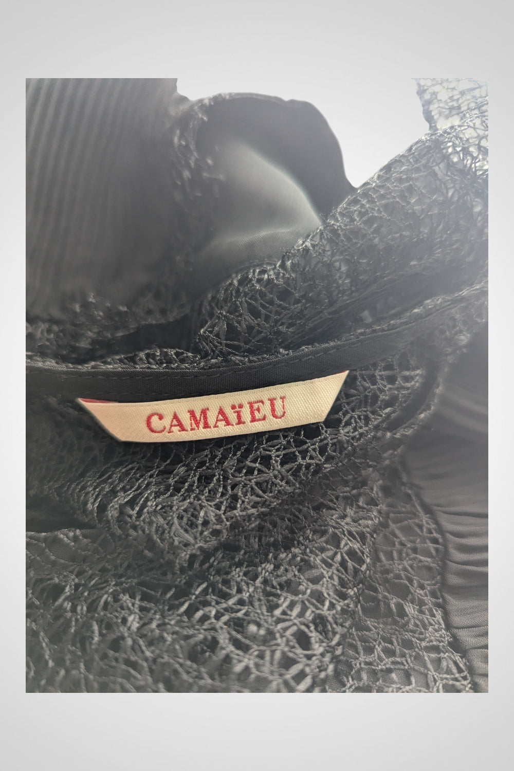 Blouse débardeur Camaïeu beige dentelle épaules plissée