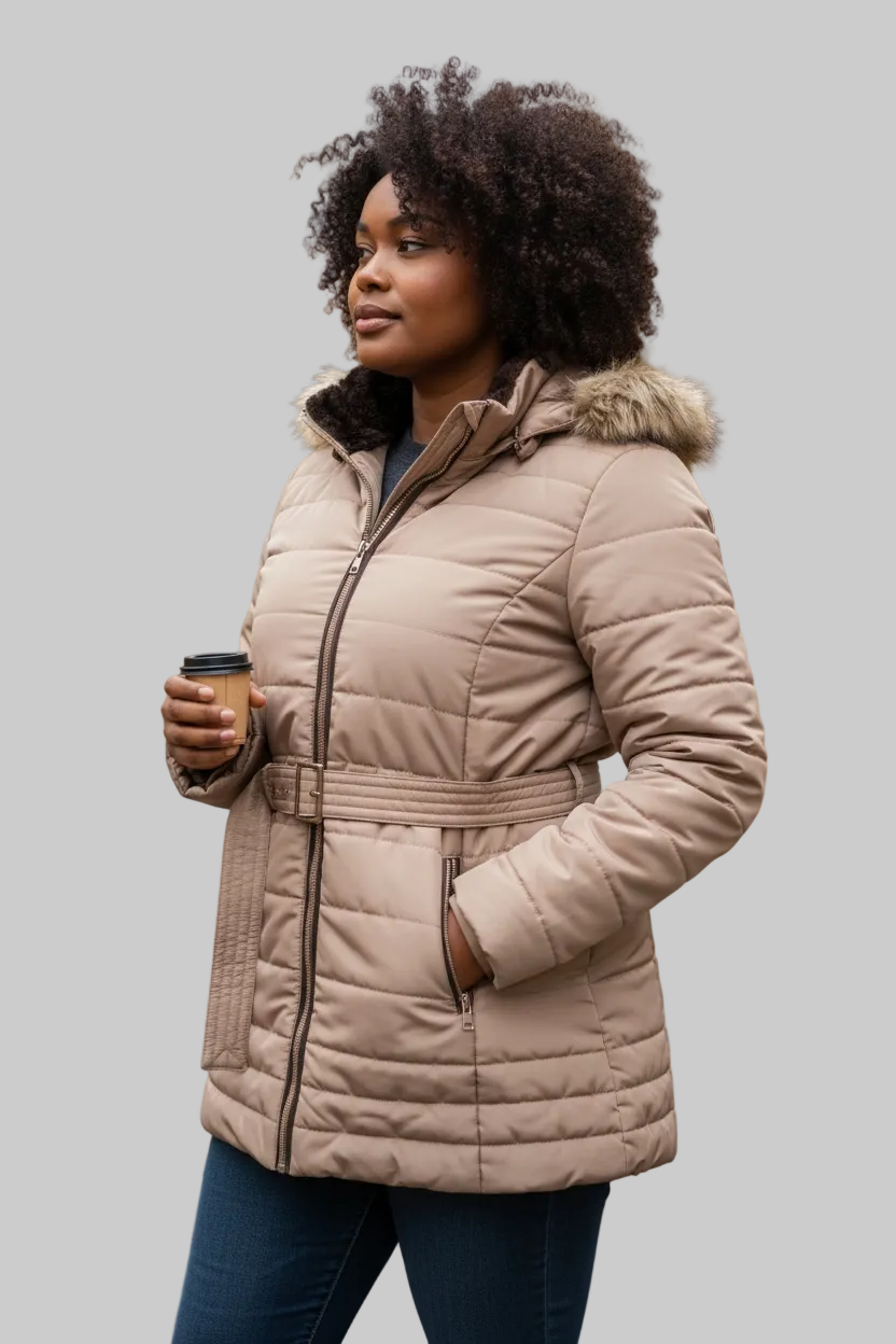 Manteau femme Camaïeu chaud avec capuche et ceinture taille 42