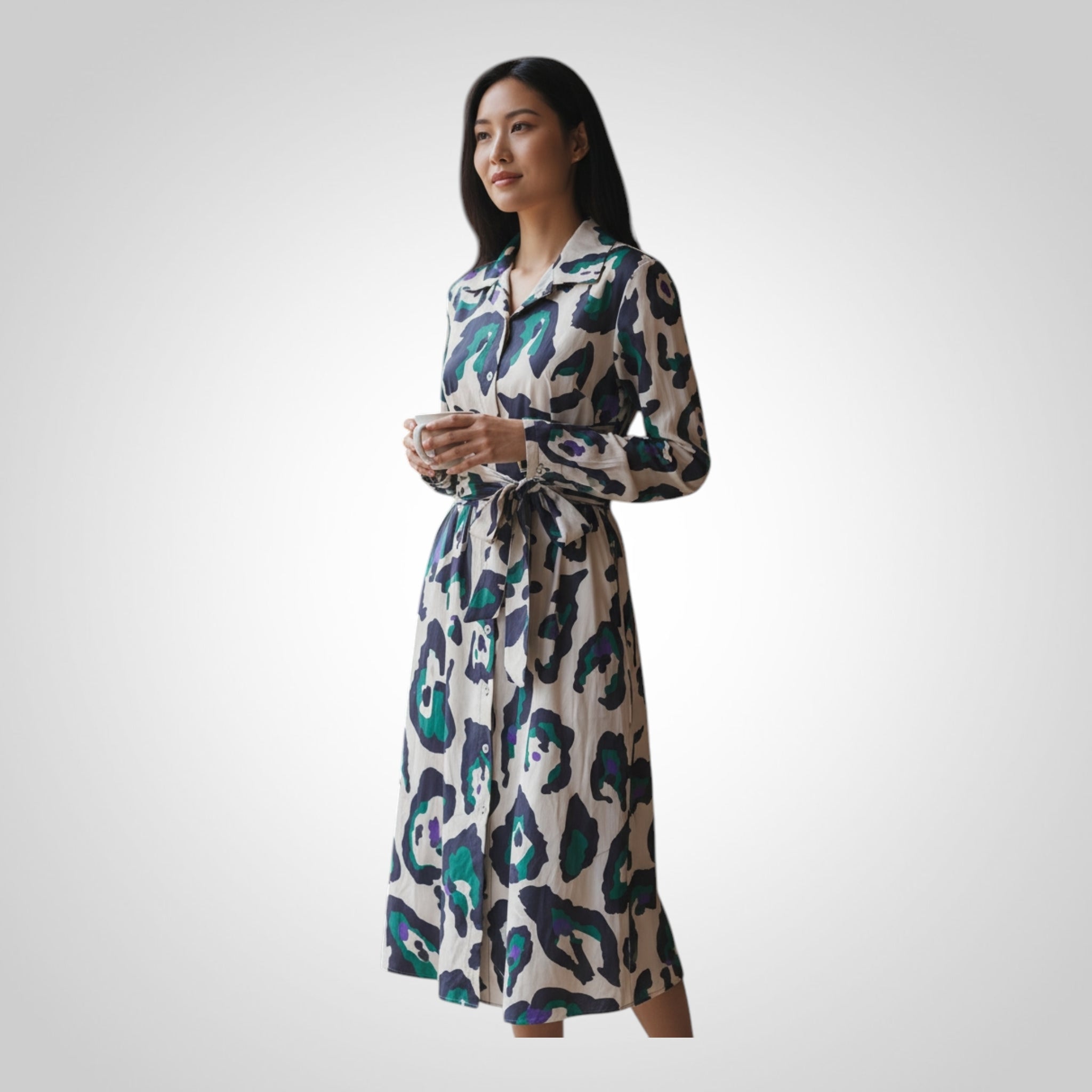 Robe Chemise Shein Taille L Ceinturée Imprimée Fluide