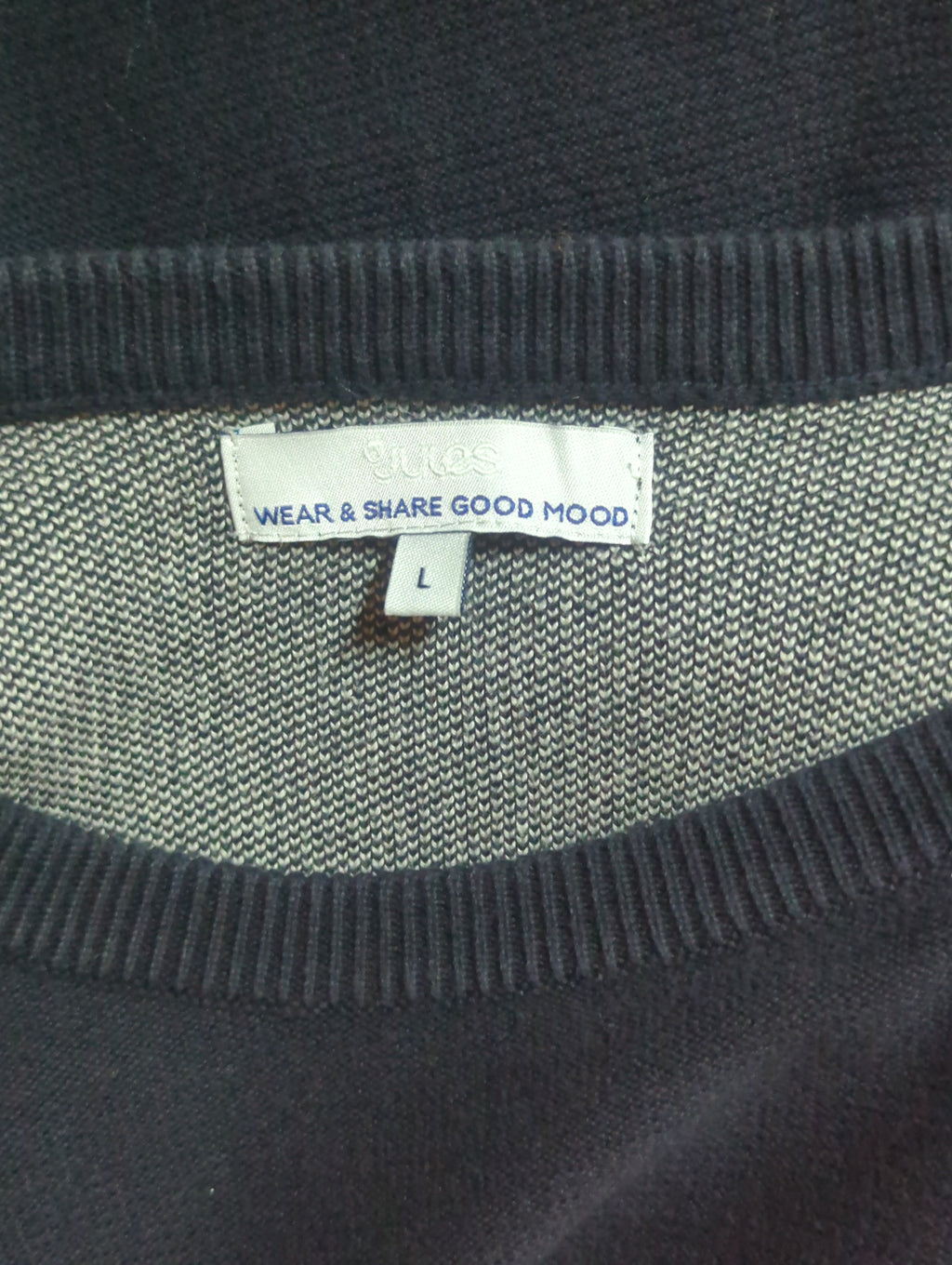 Pull Jules Taille L bleu marine détails gris 100% coton